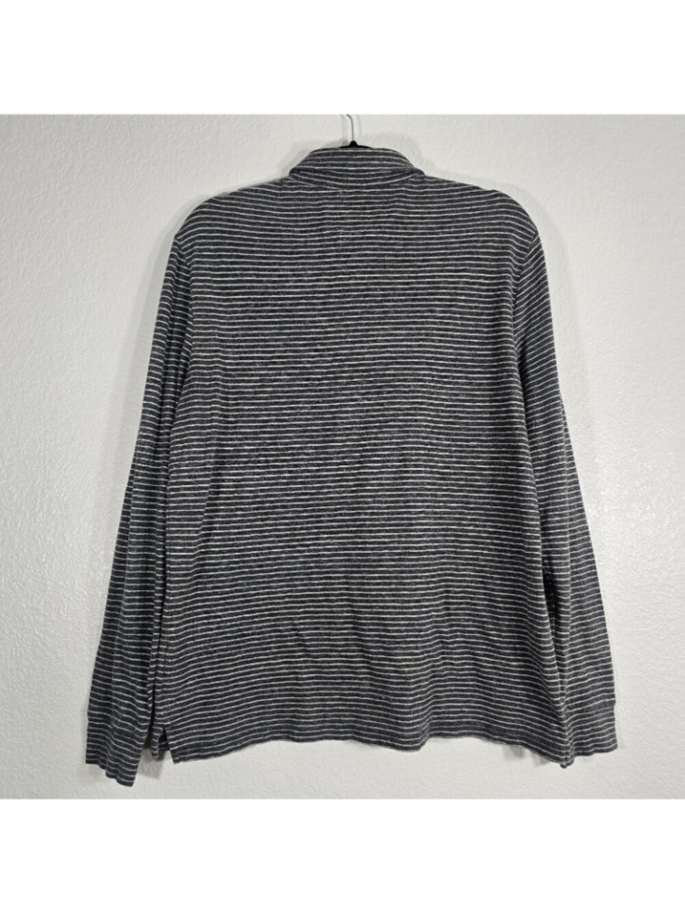 Faherty Stripe Polo Shirt Men Medium Gray Organic Cotton Long Sleeve Collared - Picture 4 of 9